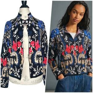 Pilcro | Women | Debra Cropped Black Baroque Floral Sweater Jacket | Medium